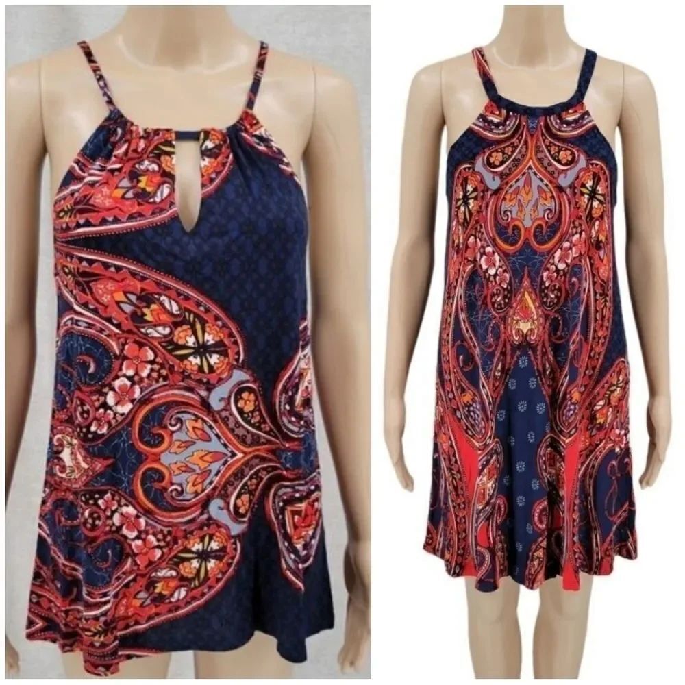 LASCANA Navy and Red Paisley Tank Top and Matching Dress Women's Size 8/10